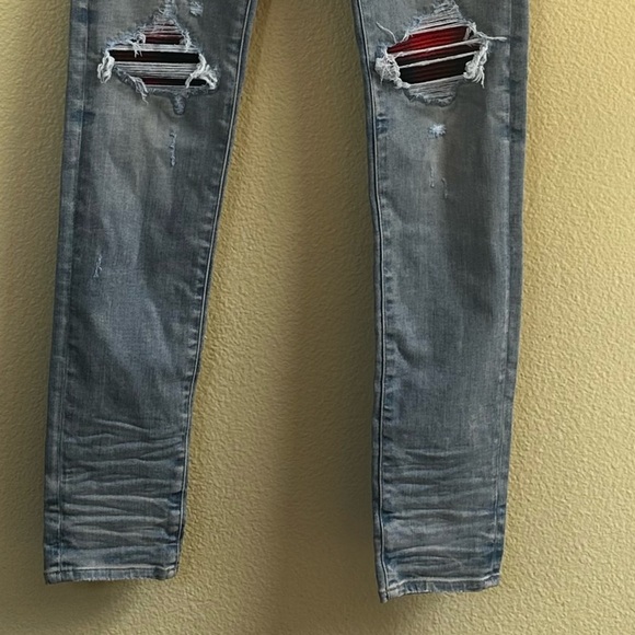 AMIRI MX1 Red Plaid Patch Underlay Distressed Jeans Size 31 New With Tags! - Picture 8 of 16